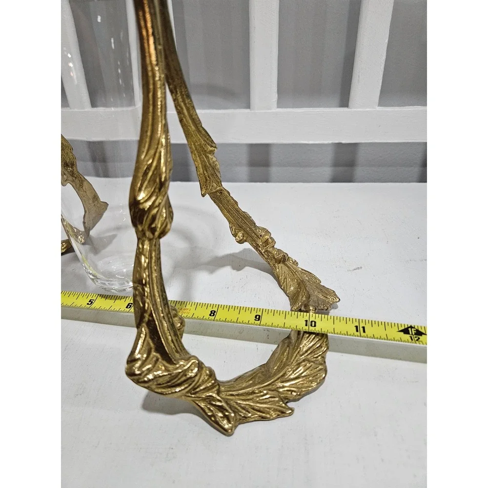 Vtg Bombay Co. Floating Glass Vase w/Ornate Gold Leaf Metal Stand 11